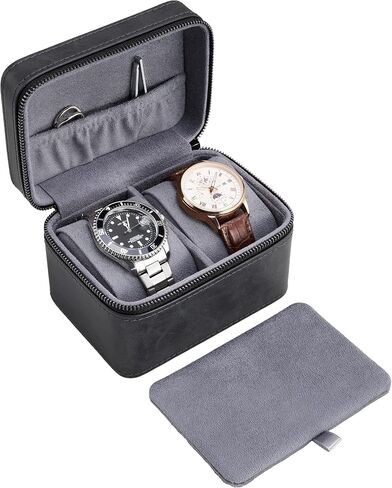 ProCase 2-Slot Watch Travel Case for Men, PU Leather Portable Watch Holder, Compact Small Carrying Storage Box for Luxury Watches & Smartwatches with Jewelry Compartment, Fathers Day Gift -Brown in Kuwait