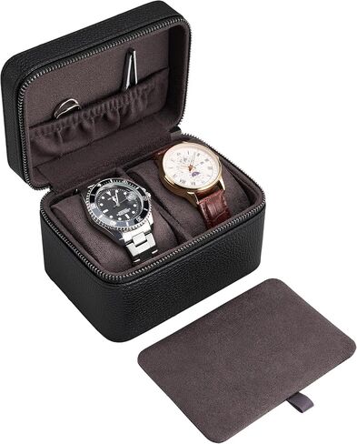 ProCase 2-Slot Watch Travel Case for Men, PU Leather Portable Watch Holder, Compact Small Carrying Storage Box for Luxury Watches & Smartwatches with Jewelry Compartment, Fathers Day Gift -Brown in Kuwait