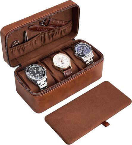 ProCase 2-Slot Watch Travel Case for Men, PU Leather Portable Watch Holder, Compact Small Carrying Storage Box for Luxury Watches & Smartwatches with Jewelry Compartment, Fathers Day Gift -Brown in Kuwait