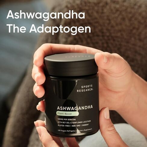 Sports Research® Ashwagandha Softgels with Coconut MCT Oil - Natural Ayurvedic Adaptogen Made with Shoden® Ashwa for Relaxation, Calm & Sleep Support - Gluten Free & Vegan Friendly - 120 Count in Kuwait