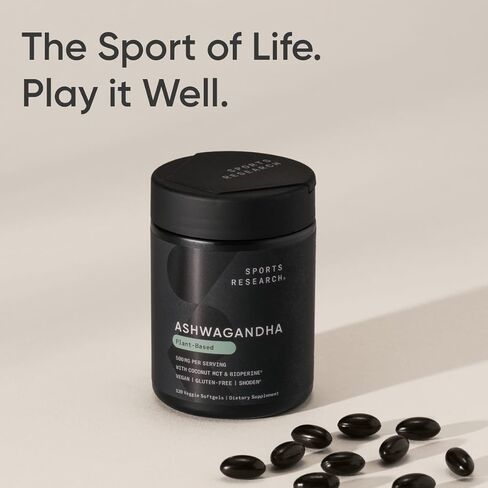 Sports Research® Ashwagandha Softgels with Coconut MCT Oil - Natural Ayurvedic Adaptogen Made with Shoden® Ashwa for Relaxation, Calm & Sleep Support - Gluten Free & Vegan Friendly - 120 Count in Kuwait