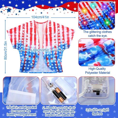 Janmercy Light up Women American Flag Kimono Cover up Patriotic USA 4th of July Kimono Cardigan 250th Anniversary Swimsuit Beach Cover up with LED for Celebration Party(Batteries Not Included) in Kuwait