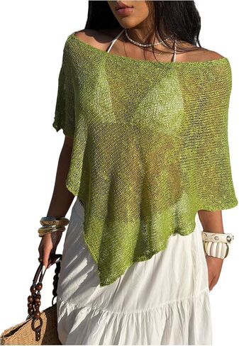 Verdusa Women's Asymmetrical Swim Cover Up Off Shoulder Poncho Tops Beach Vacation Clothes in Saudi Arabia