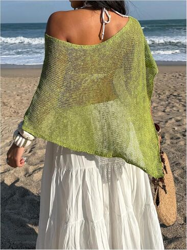 Verdusa Women's Asymmetrical Swim Cover Up Off Shoulder Poncho Tops Beach Vacation Clothes in Saudi Arabia