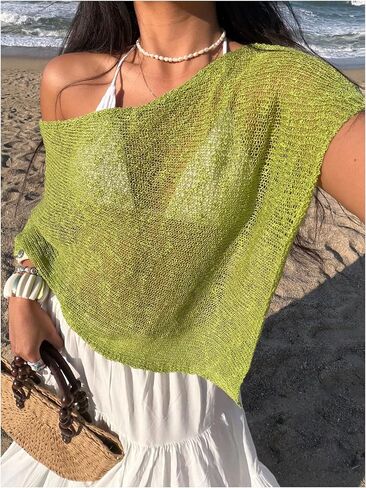 Verdusa Women's Asymmetrical Swim Cover Up Off Shoulder Poncho Tops Beach Vacation Clothes in Saudi Arabia