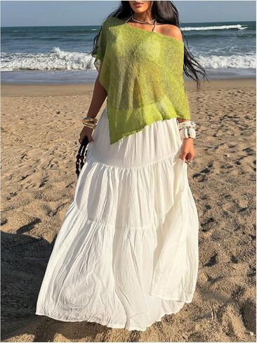 Verdusa Women's Asymmetrical Swim Cover Up Off Shoulder Poncho Tops Beach Vacation Clothes in Saudi Arabia