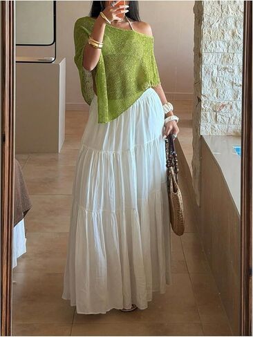 Verdusa Women's Asymmetrical Swim Cover Up Off Shoulder Poncho Tops Beach Vacation Clothes in Saudi Arabia
