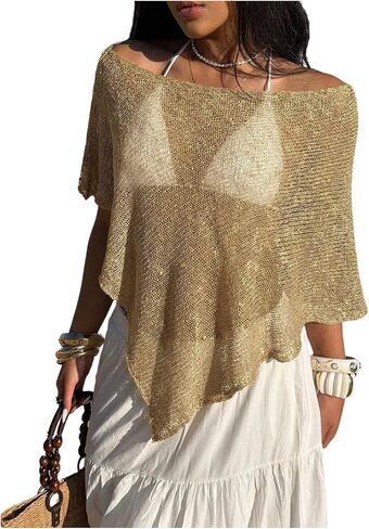 Verdusa Women's Asymmetrical Swim Cover Up Off Shoulder Poncho Tops Beach Vacation Clothes in Saudi Arabia
