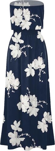SAUKOLE Summer Dresses for Women Strapless Bandeau Tube Cover Up Beach Dress Casual Elastic Waist Flowy Maxi Dress in Kuwait