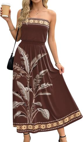 SAUKOLE Summer Dresses for Women Strapless Bandeau Tube Cover Up Beach Dress Casual Elastic Waist Flowy Maxi Dress in Kuwait