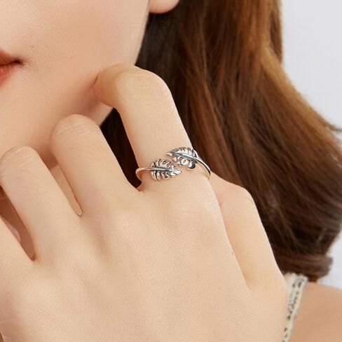 Dainty Palm Leaf Statement Wrap Ring 925 Sterling Silver Adjustable Open Leaves Stacking Joint Finger Bands Wedding Engagement Promise Love Rings Cute Jewelry for Women Wife in Kuwait