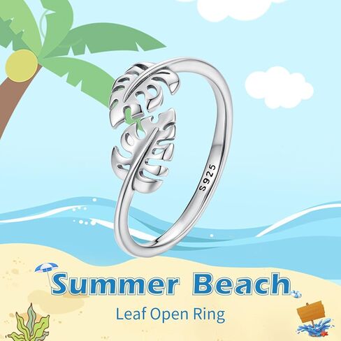Dainty Palm Leaf Statement Wrap Ring 925 Sterling Silver Adjustable Open Leaves Stacking Joint Finger Bands Wedding Engagement Promise Love Rings Cute Jewelry for Women Wife in Kuwait
