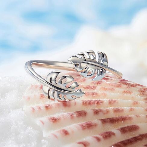 Dainty Palm Leaf Statement Wrap Ring 925 Sterling Silver Adjustable Open Leaves Stacking Joint Finger Bands Wedding Engagement Promise Love Rings Cute Jewelry for Women Wife in Kuwait