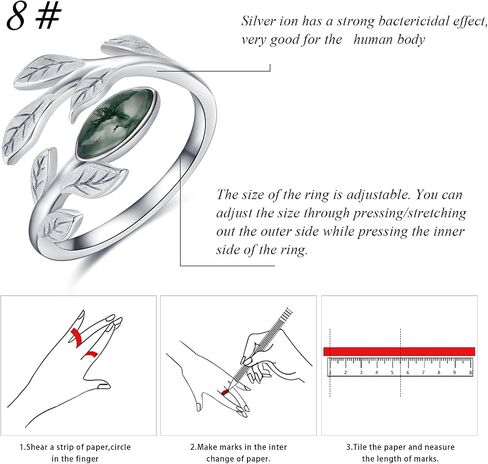 CUOKA MIRACLE Leaf Ring الطحلب العقيق خواتم 925 فضة مفتوحة ورقة خاتم عيد ميلاد الزفاف وعد خواتم مجوهرات هدايا للنساء أمي في عيد ميلاد الأم عيد الحب in Kuwait