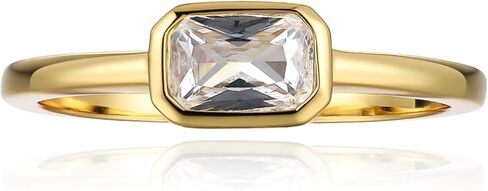 LEMON GRASS Dainty Baguette CZ Ring for Women – 18K Gold Plated Sterling Silver 925 Bezel Set Cubic Zirconia Solitaire | Thin Stackable Promise Ring | Minimalist Engagement Style Band in Kuwait