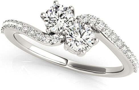 14k White Gold Round-Cut Two-Stone Diamond Ring (3/4 cttw, J-K, I1-I2) Size 4-9 in Saudi Arabia