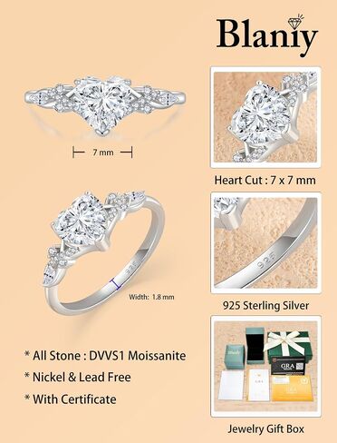 Moissanite Engagement Ring 1.2CT D Color VVS1 Clarity Heart Shaped 925 Sterling Silver Rings Bridal Wedding Promise Ring Infinity Love Jewelry for Women with Certificate Size 5-10 in Saudi Arabia