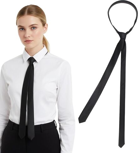 Andibro Skinny Black Tie, Black Skinny Tie for Women & Men, 57 Inch Satin Necktie with Adjustable Zipper, Formal Business Wedding Accessory in Kuwait