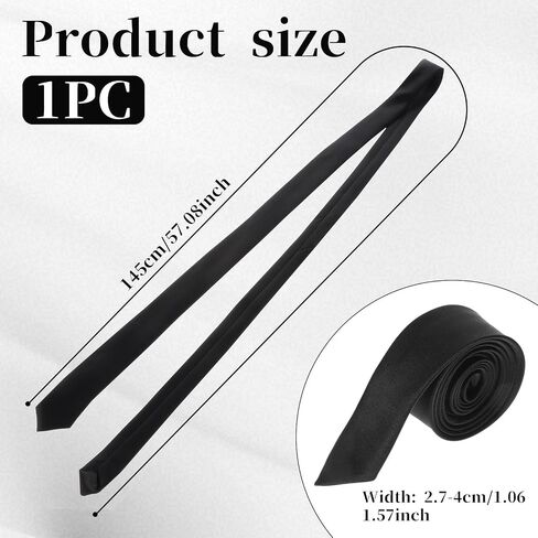 Andibro Skinny Black Tie, Black Skinny Tie for Women & Men, 57 Inch Satin Necktie with Adjustable Zipper, Formal Business Wedding Accessory in Kuwait