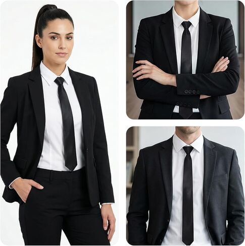 2PCS Skinny Black Tie, Pre Tied Adjustable Zipper Ties 2.2in Zipper Necktie for Women Pre-tied Solid Color Neck Tie for Business Uniforms in Kuwait