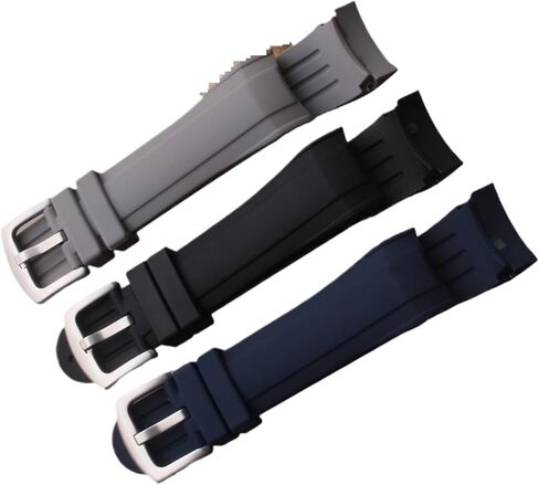QL Supply Co 24mm Silicone Watchband Strap Curved End Watch Band Rubber Bracelet Straps Stainless Steel Buckle Black Blue in Kuwait