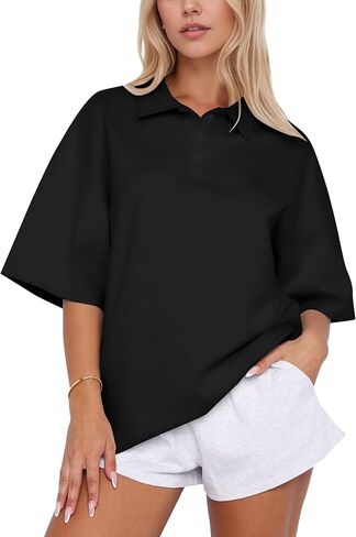 Women’s Striped Polo Shirt Oversized Lapel V Neck Short Sleeve Rugby Shirt 2026 Casual Summer Y2K Pullover Top in Saudi Arabia