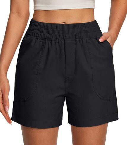 IUGA Women's Linen Shorts High Waisted Dressy Casual Summer Beach Lounge Wide Leg Linen Shorts with 2 Pockets Comfy Pull On in Kuwait