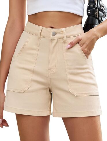 Eddoyee Women Stretchy Shorts High Waisted Cotton Shorts Summer Casual Chino Shorts with Pockets Trendy in Kuwait