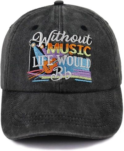 Funny Without Music Life Would BB Hats for Men Women Musician Gifts, Adjustable Cotton Embroidered Music Lover Baseball Cap in Saudi Arabia