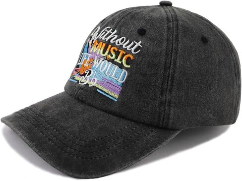Funny Without Music Life Would BB Hats for Men Women Musician Gifts, Adjustable Cotton Embroidered Music Lover Baseball Cap in Saudi Arabia