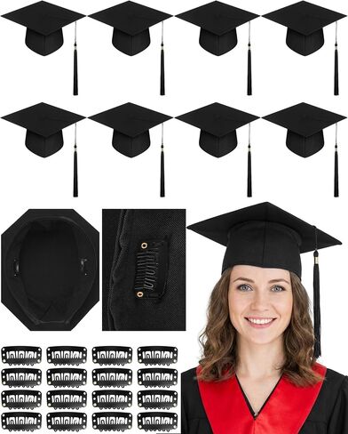 JenPen 8 Pcs Black Graduation Caps for Long Hair No Slip Graduation Cap with Built-in Hair Secure Clips Stays in Place Mortarboard for Women 2026 Graduates Ceremony Photos in Kuwait