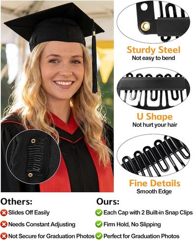 JenPen 8 Pcs Black Graduation Caps for Long Hair No Slip Graduation Cap with Built-in Hair Secure Clips Stays in Place Mortarboard for Women 2026 Graduates Ceremony Photos in Kuwait