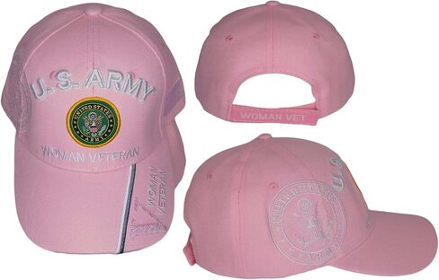 Trade Winds US Army Emblem Woman Veteran V Pink Shadow Acrylic Embroidered Hat Cap - Officially Licensed in Kuwait