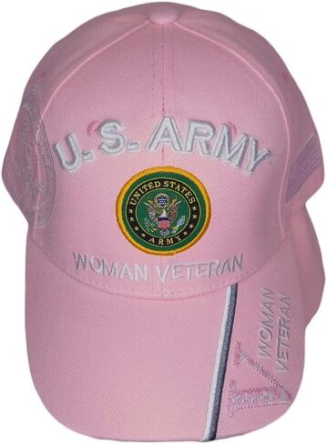 Trade Winds US Army Emblem Woman Veteran V Pink Shadow Acrylic Embroidered Hat Cap - Officially Licensed in Kuwait