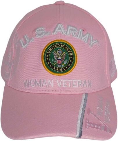 Trade Winds US Army Emblem Woman Veteran V Pink Shadow Acrylic Embroidered Hat Cap - Officially Licensed in Kuwait
