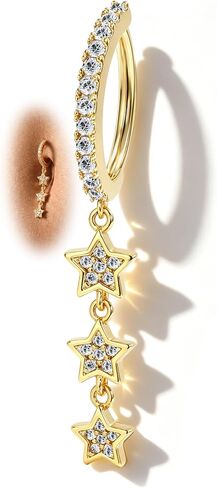COCHARM Clicker Belly Button Rings, 14K Gold Plated Belly Navel Rings for Women, Stainless Steel Belly Piercing Jewelry Dangly in Kuwait