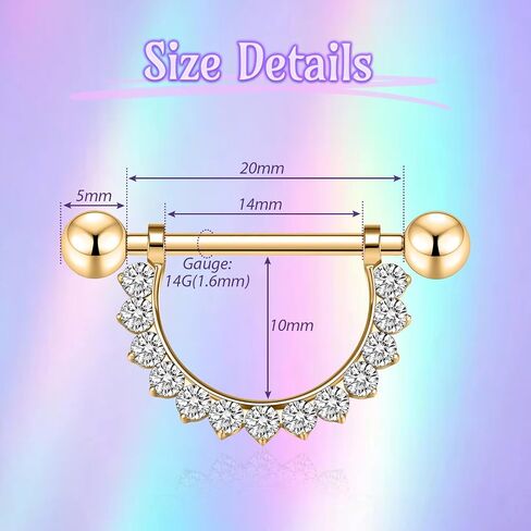 GAGABODY Pair G23 Titanium 14G Nipple Rings D-Shaped Internally Threaded Round Clear CZ Nipple Barbells Clicker Straight Nipple Bar for Women Men in Kuwait