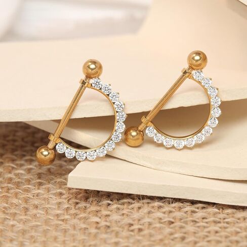 GAGABODY Pair G23 Titanium 14G Nipple Rings D-Shaped Internally Threaded Round Clear CZ Nipple Barbells Clicker Straight Nipple Bar for Women Men in Kuwait