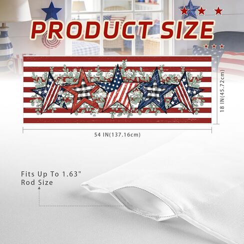 4th of July Patriotic Valances for Windows 54x18 Inch Red White Blue Stripes American Flag Star Eucalyptus Independence Day Curtain Valance for Kitchen Bathroom Bedroom Living Room Home Decor in Kuwait