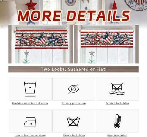 4th of July Patriotic Valances for Windows 54x18 Inch Red White Blue Stripes American Flag Star Eucalyptus Independence Day Curtain Valance for Kitchen Bathroom Bedroom Living Room Home Decor in Kuwait
