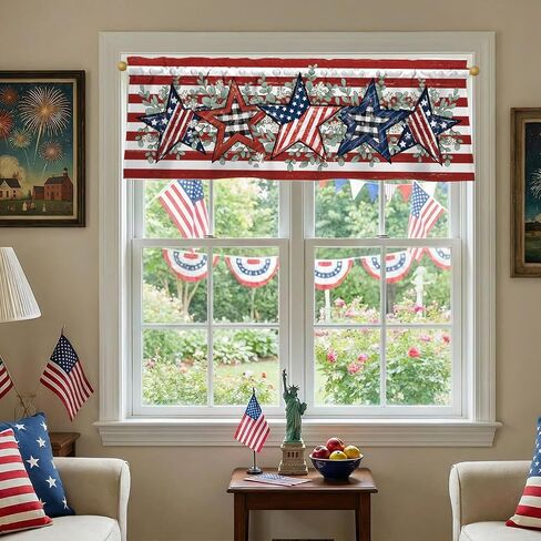 4th of July Patriotic Valances for Windows 54x18 Inch Red White Blue Stripes American Flag Star Eucalyptus Independence Day Curtain Valance for Kitchen Bathroom Bedroom Living Room Home Decor in Kuwait