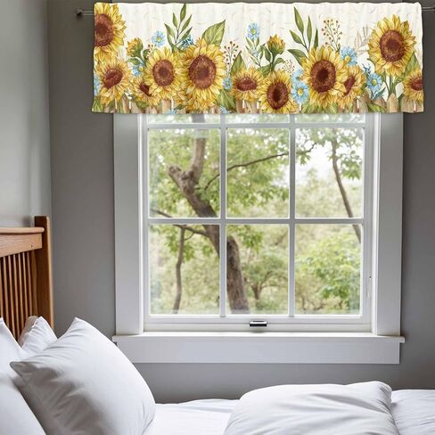 Sunflowers Valance Curtain Watercolor Yellow Blue Floral Farmhouse Semi Sheer Window Treatment Topper Drape 1 Panel 54 x 18 Inch Polyester Kitchen Bedroom Living Room Decor in Saudi Arabia
