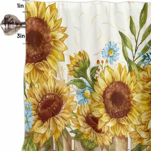 Sunflowers Valance Curtain Watercolor Yellow Blue Floral Farmhouse Semi Sheer Window Treatment Topper Drape 1 Panel 54 x 18 Inch Polyester Kitchen Bedroom Living Room Decor in Saudi Arabia