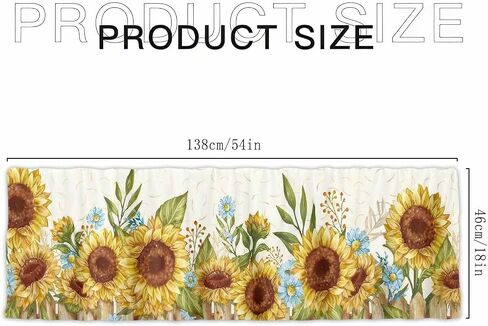 Sunflowers Valance Curtain Watercolor Yellow Blue Floral Farmhouse Semi Sheer Window Treatment Topper Drape 1 Panel 54 x 18 Inch Polyester Kitchen Bedroom Living Room Decor in Saudi Arabia