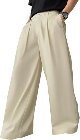 Mens Dress Pants Baggy Wide Leg Chinos Pants Fashion Pleated Long Business Casual Trousers for Men with Pocket in Saudi Arabia
