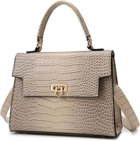 Women's Crocodile Print Leather Shoulder Bag | Top Handle Flap Satchel | Genuine Leather Purse for Daily Commute in Kuwait