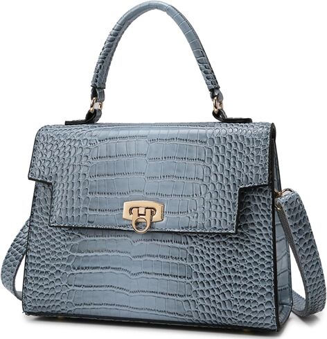 Women's Crocodile Print Leather Shoulder Bag | Top Handle Flap Satchel | Genuine Leather Purse for Daily Commute in Kuwait