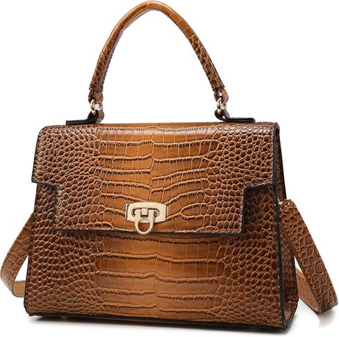 Women's Crocodile Print Leather Shoulder Bag | Top Handle Flap Satchel | Genuine Leather Purse for Daily Commute in Kuwait