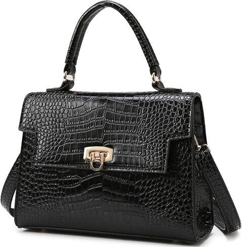 Women's Crocodile Print Leather Shoulder Bag | Top Handle Flap Satchel | Genuine Leather Purse for Daily Commute in Kuwait