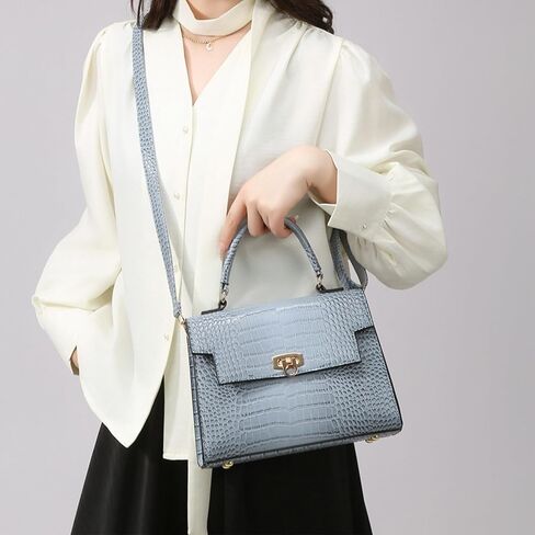 Women's Crocodile Print Leather Shoulder Bag | Top Handle Flap Satchel | Genuine Leather Purse for Daily Commute in Kuwait